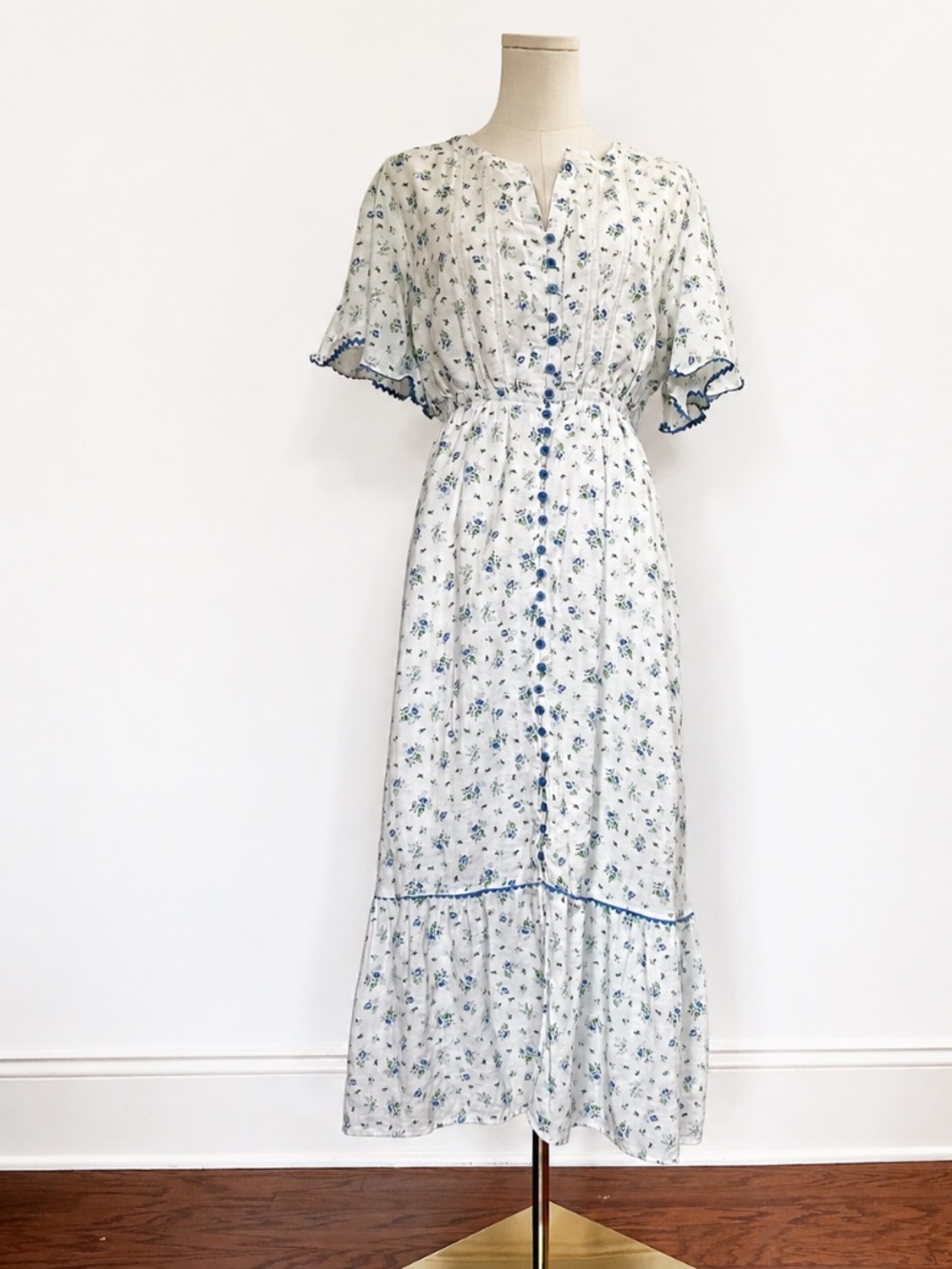 Baltic Born Janie Midi Dress XL Floral Cottagecore Flutter Sleeve Button Front